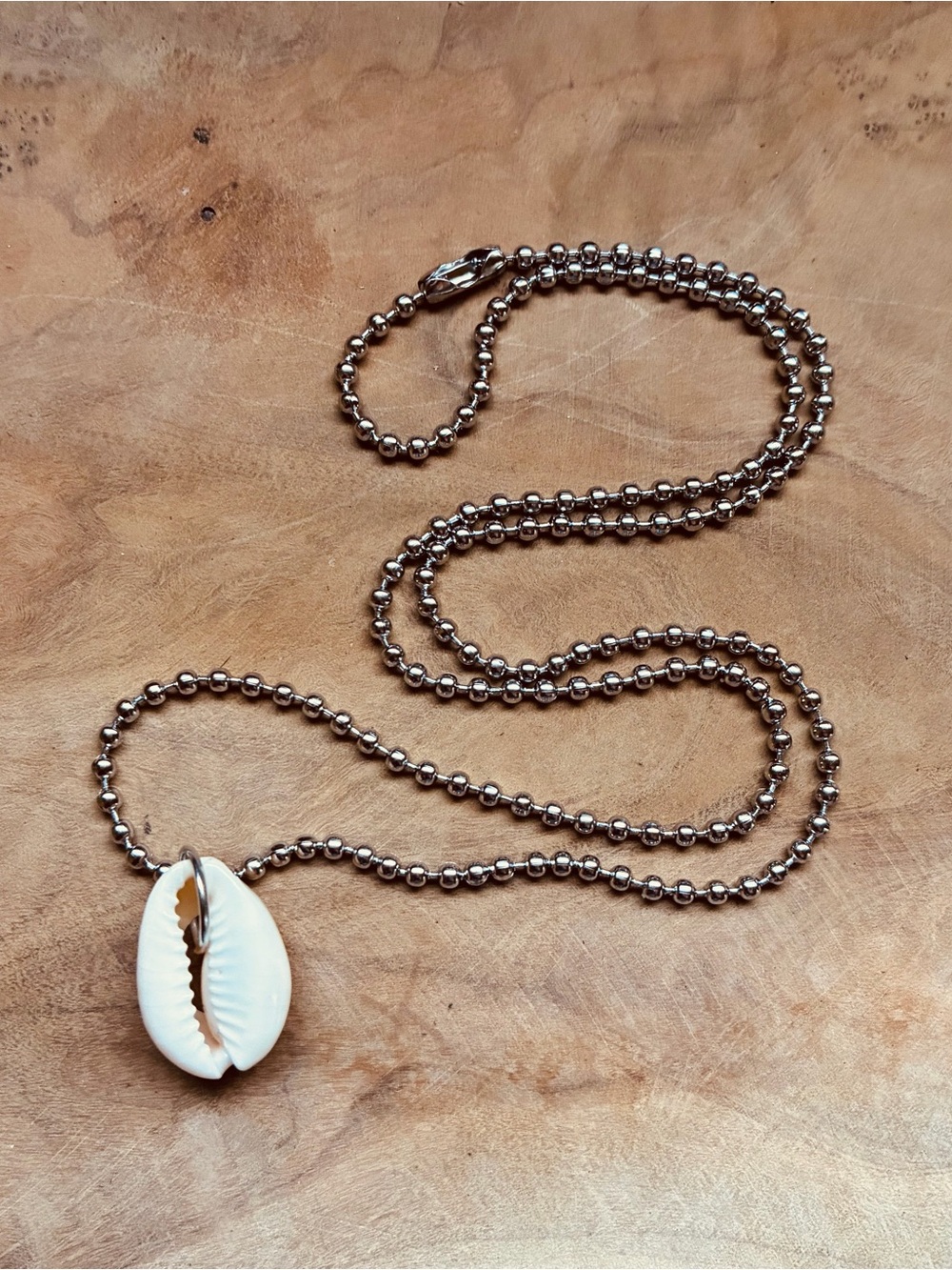 Cowrie Shell Necklace Beach Surfer Boho Coastal Pendant Silver Ballchain Surf - Picture 6 of 9